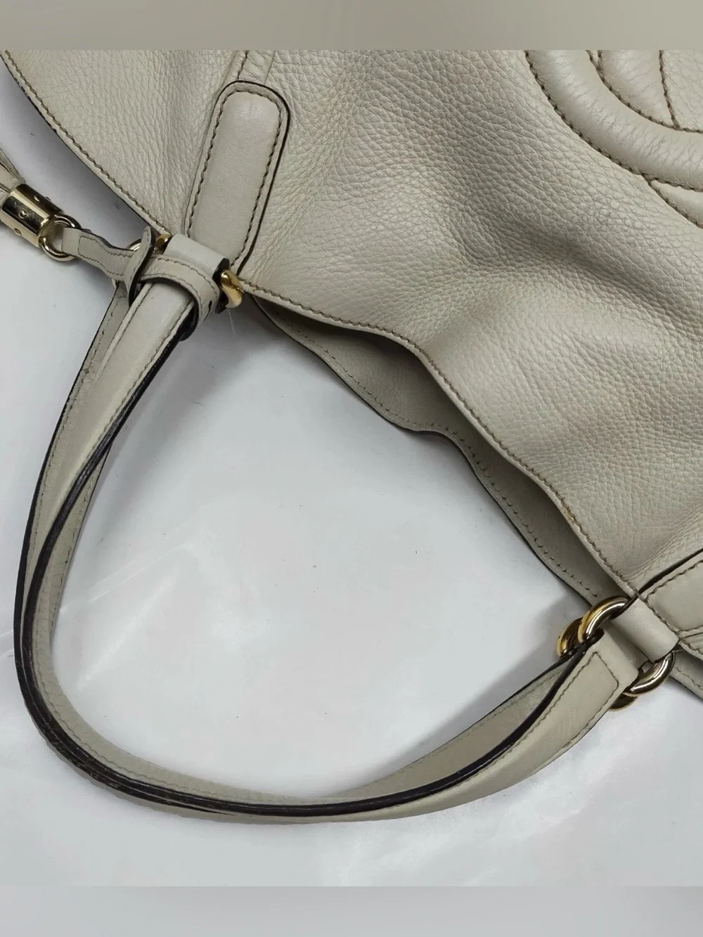 Gucci Cream Leather Tote with Signature Double G and Tassel